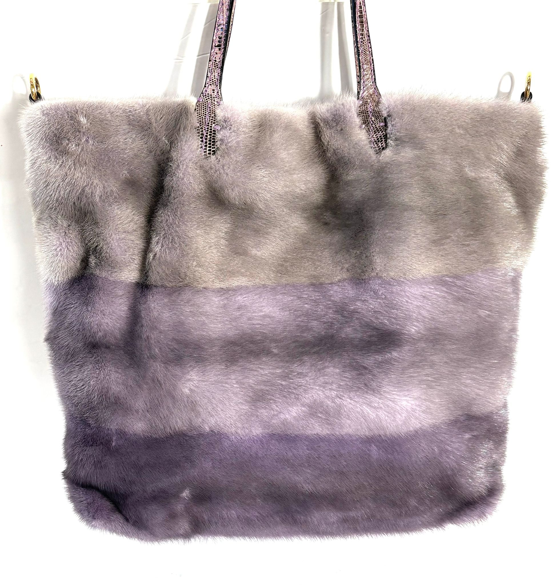 VALENTINO PURPLE OMBRE STRIPED MINK TOTE