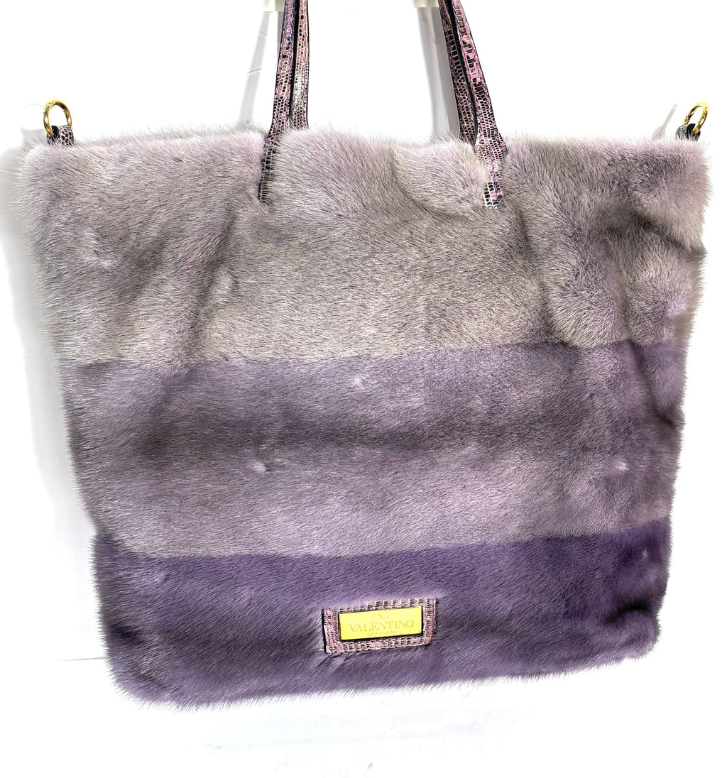 VALENTINO PURPLE OMBRE STRIPED MINK TOTE