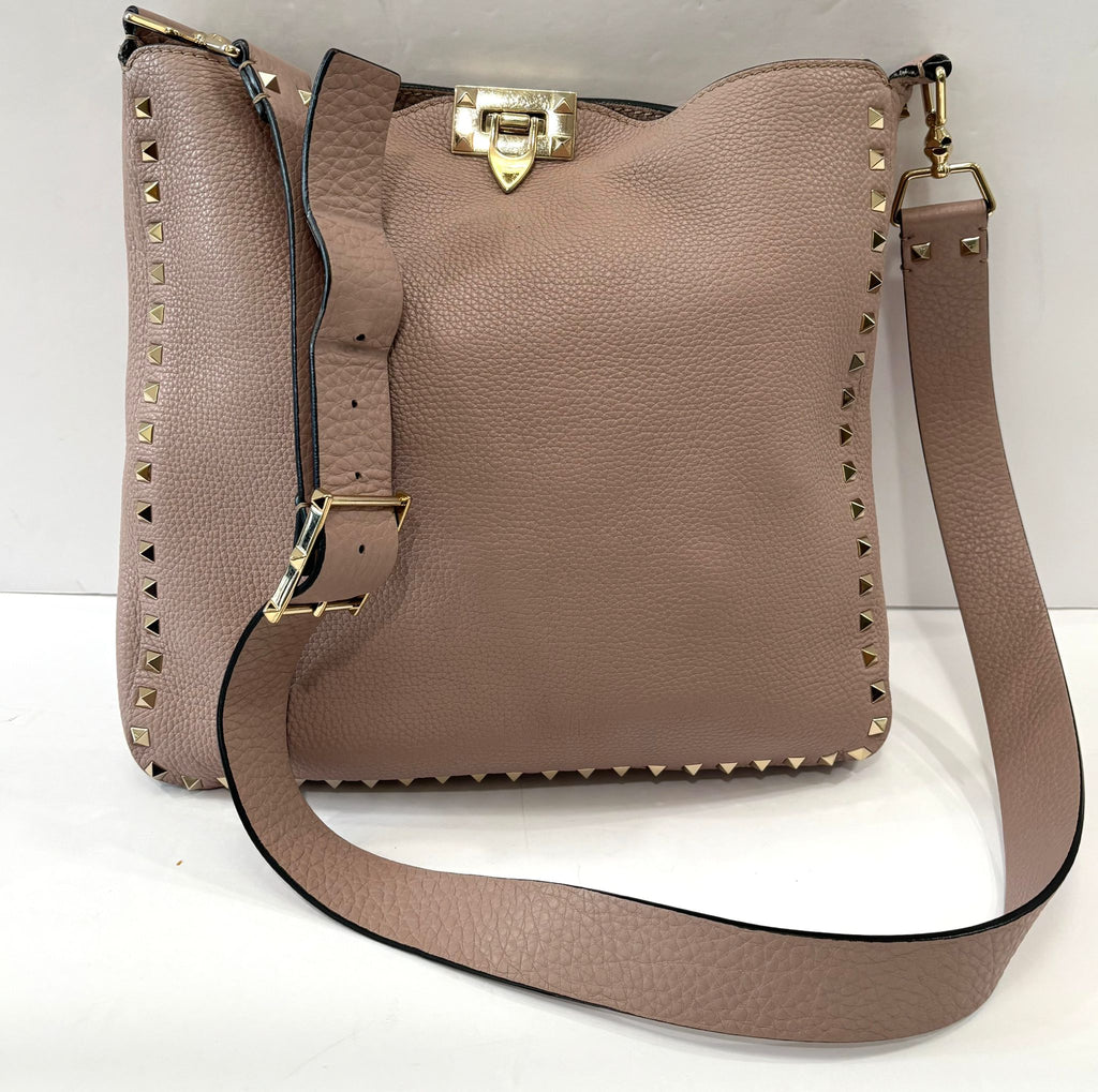 VALENTINO ROCKSTUD PEBBLED CALFSKIN LEATHER SHOULDER BAG