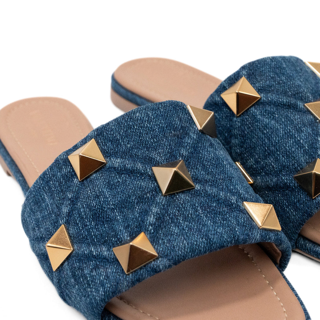 Valentino Garavani 'Roman Stud' Denim Slides - Women's 39.5
