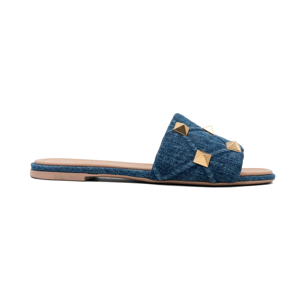 Valentino Garavani 'Roman Stud' Denim Slides - Women's 39.5