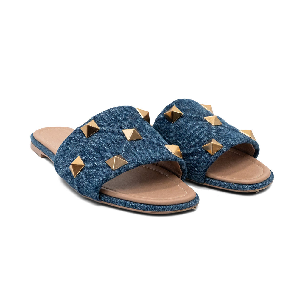 Valentino Garavani 'Roman Stud' Denim Slides - Women's 39.5