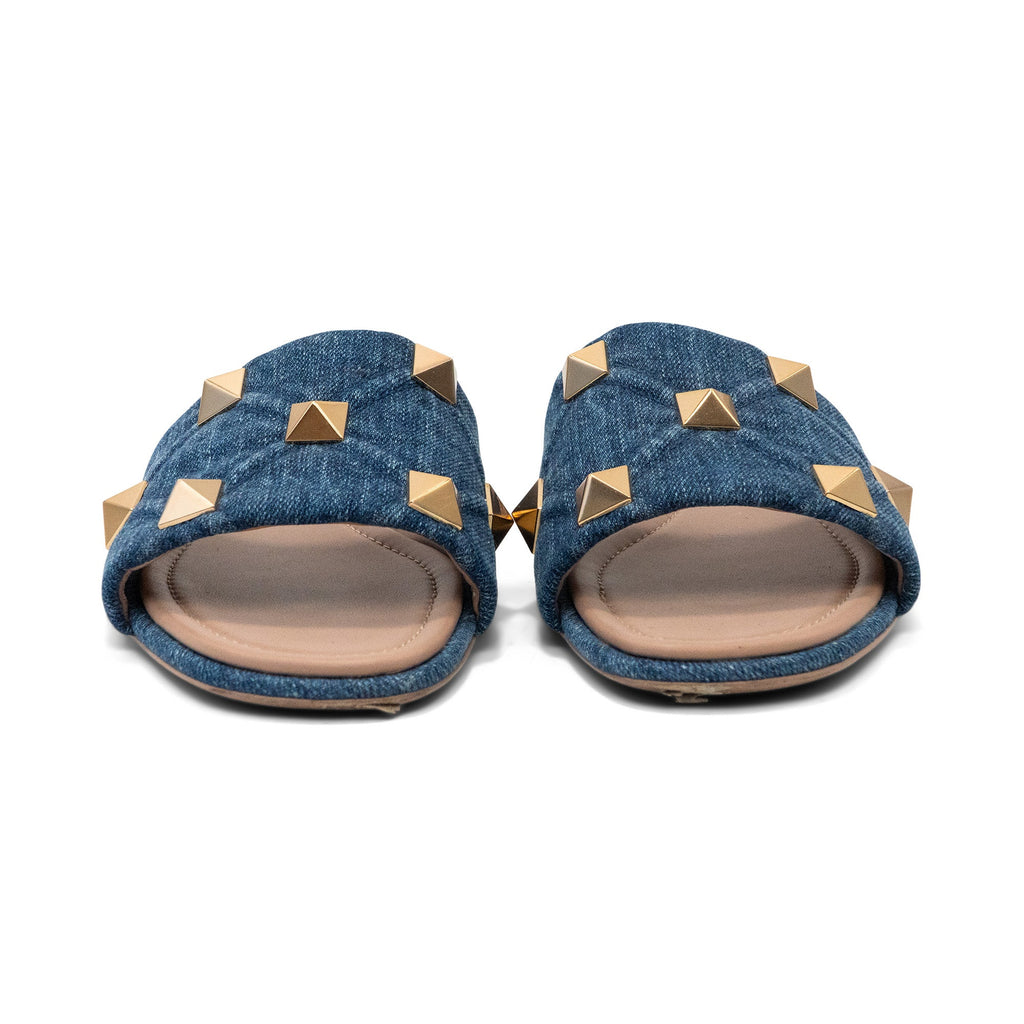 Valentino Garavani 'Roman Stud' Denim Slides - Women's 39.5