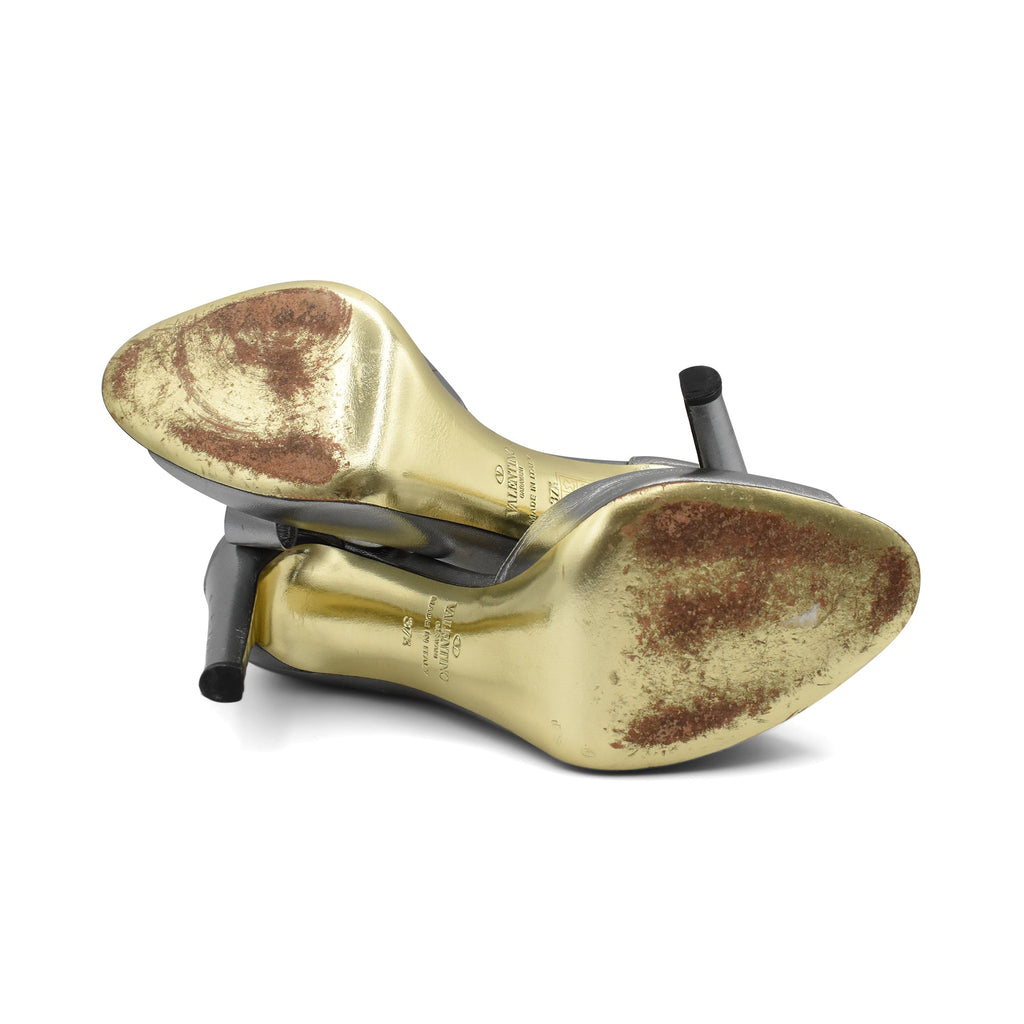 Valentino 'Bow D'Orsay Silver' Heels - Women's 37.5