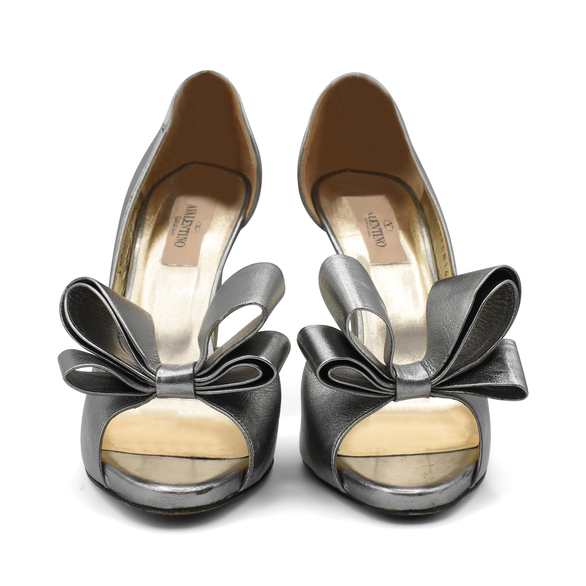 Valentino 'Bow D'Orsay Silver' Heels - Women's 37.5