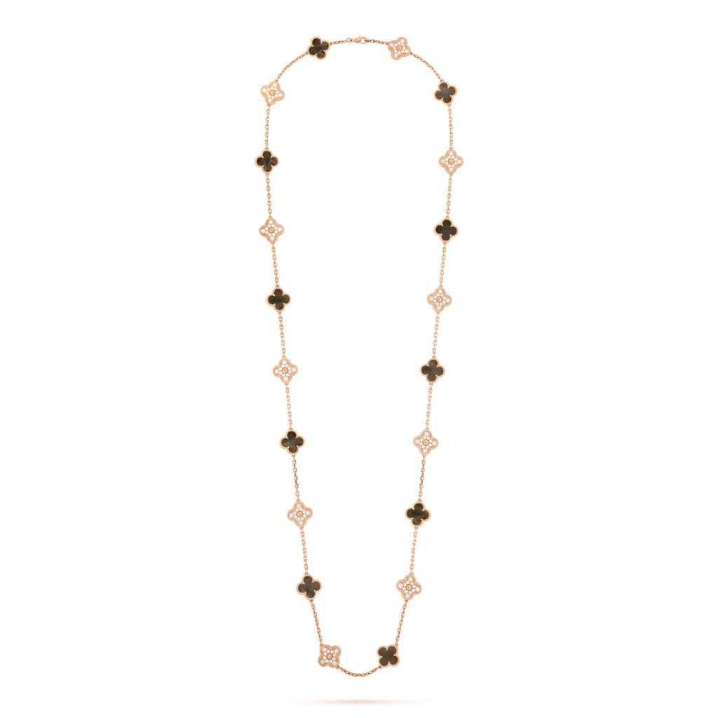VAN CLEEF & ARPELS VINTAGE ALHAMBRA 20 MOTIFS 18K GOLD DIAMOND MOTHER OF PEARL NECKLACE