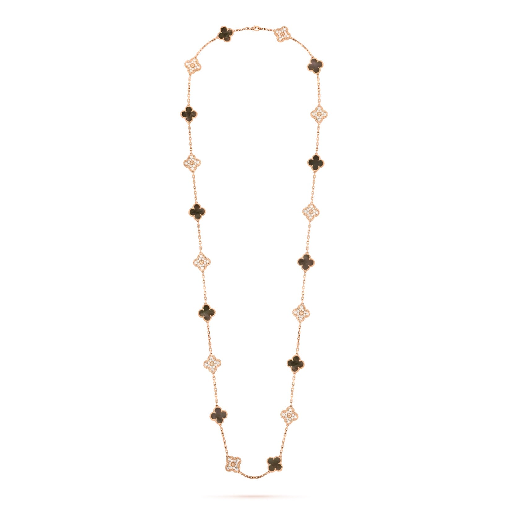 VAN CLEEF & ARPELS VINTAGE ALHAMBRA 20 MOTIFS 18K GOLD DIAMOND MOTHER OF PEARL NECKLACE