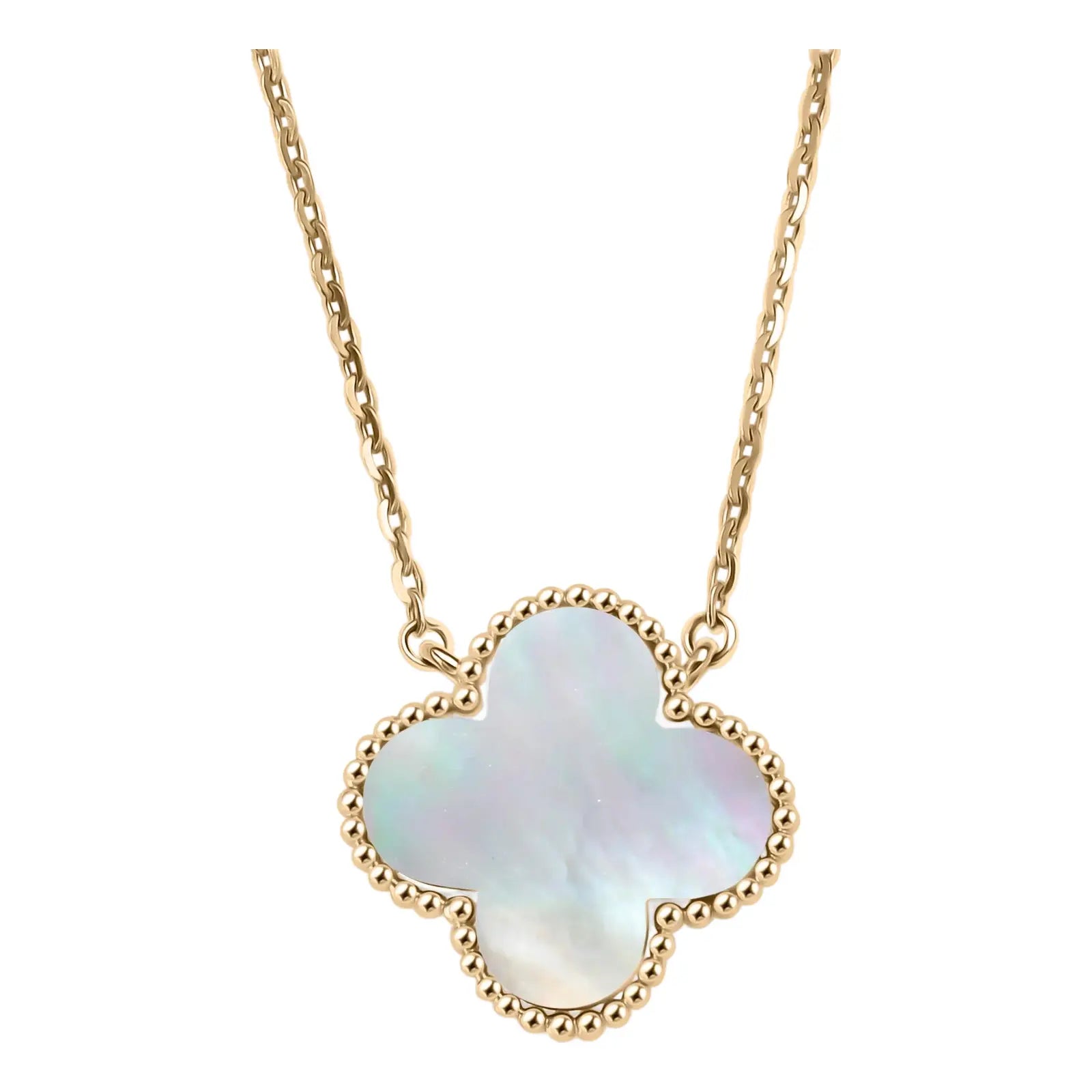 VCA SWEET MOP 18K GOLD ALHAMBRA PENDANT NECKLACE