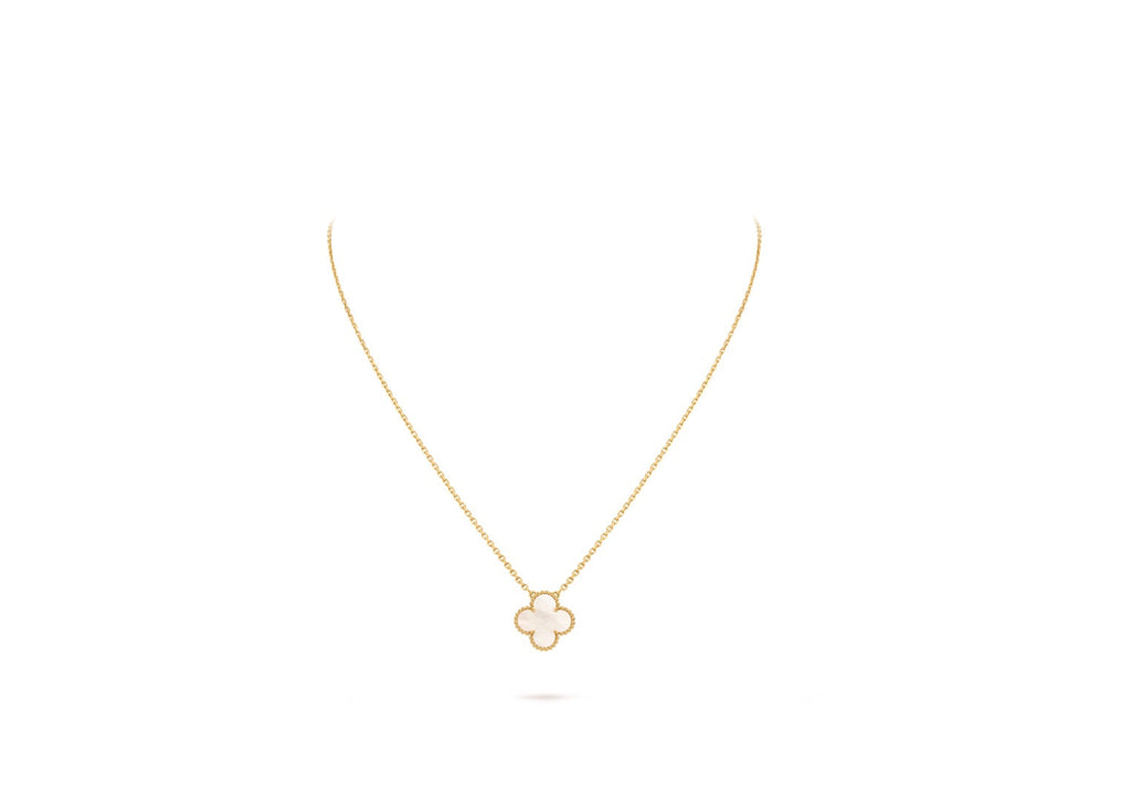 VCA SWEET MOP 18K GOLD ALHAMBRA PENDANT NECKLACE