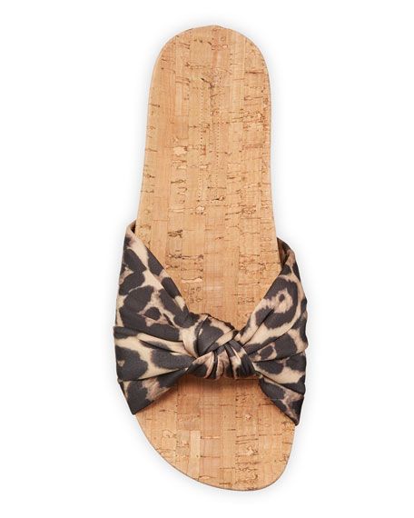 VERONICA BEARD TILLY LEOPARD PRINT SATIN SLIDE SANDALS