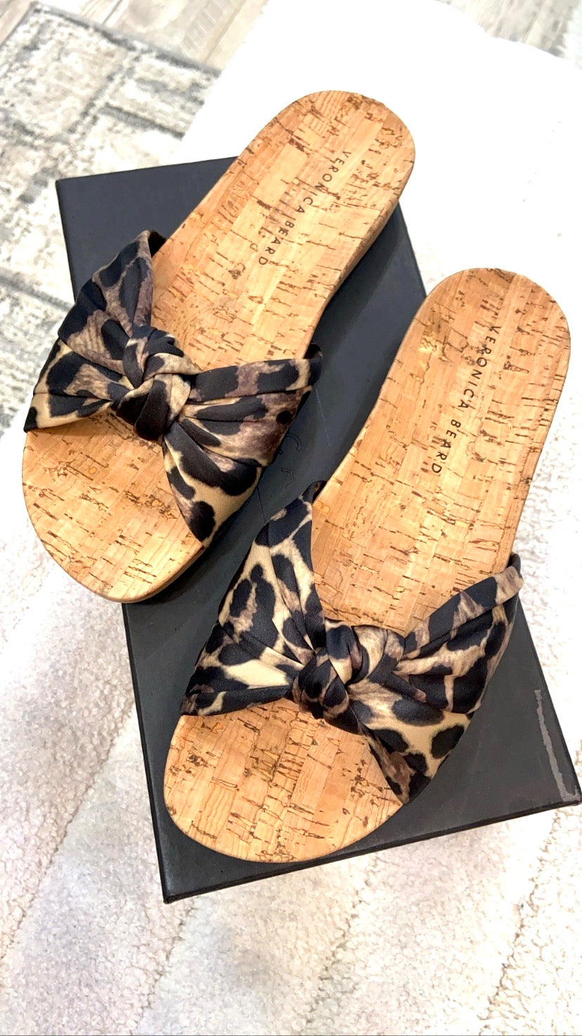 VERONICA BEARD TILLY LEOPARD PRINT SATIN SLIDE SANDALS