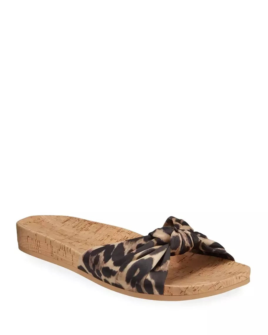 VERONICA BEARD TILLY LEOPARD PRINT SATIN SLIDE SANDALS