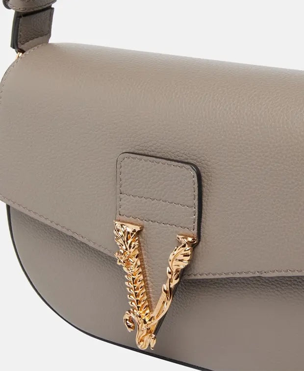 VERSACE VIRTUS GRAINED CALFSKIN LEATHER HANDBAG