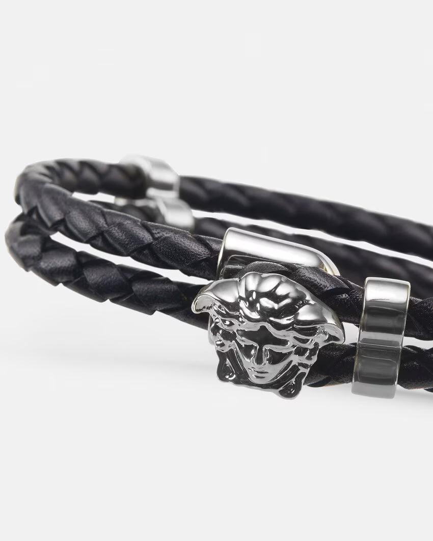 VERSACE LA MEDUSA BRAIDED LEATHER BRACELET