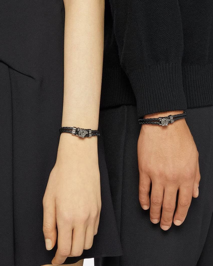 VERSACE LA MEDUSA BRAIDED LEATHER BRACELET