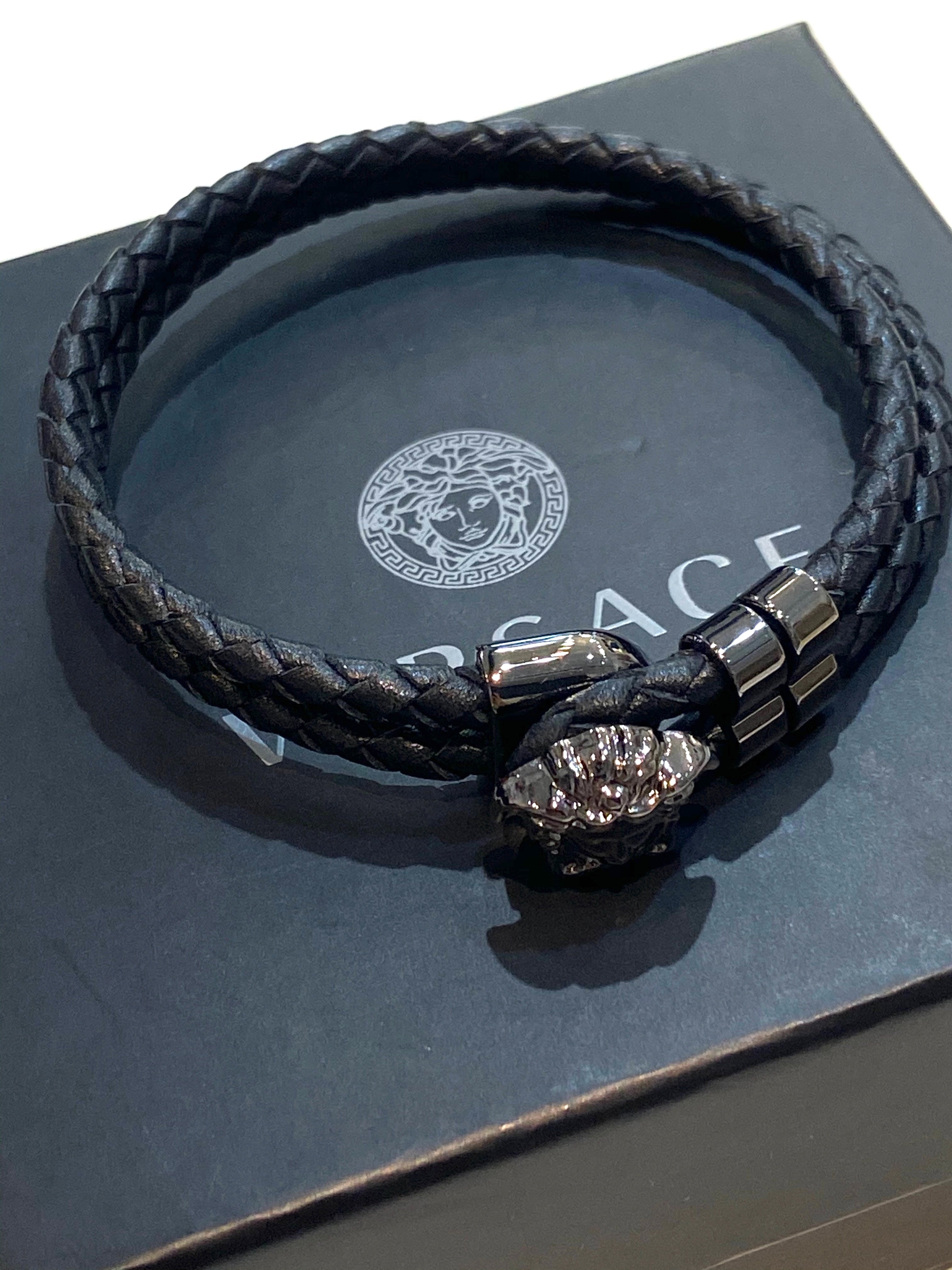 VERSACE LA MEDUSA BRAIDED LEATHER BRACELET