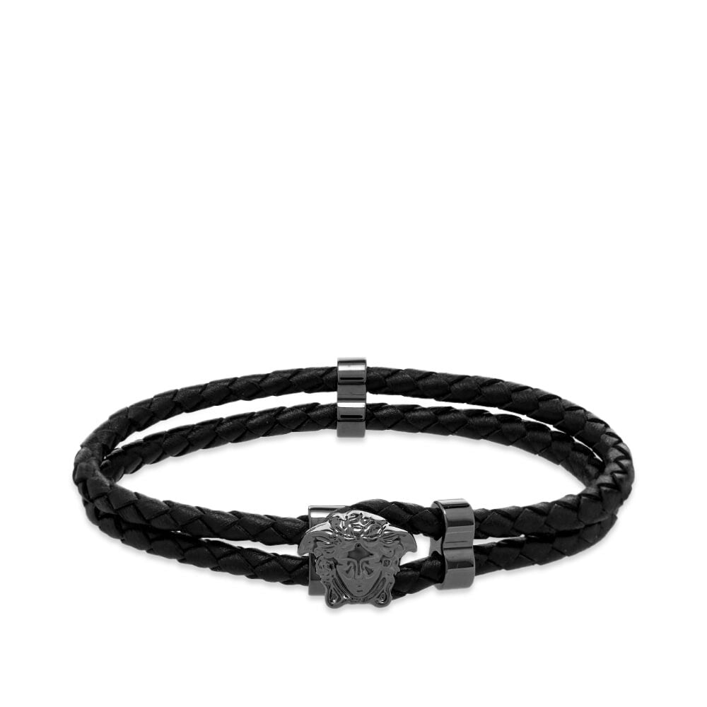 VERSACE LA MEDUSA BRAIDED LEATHER BRACELET
