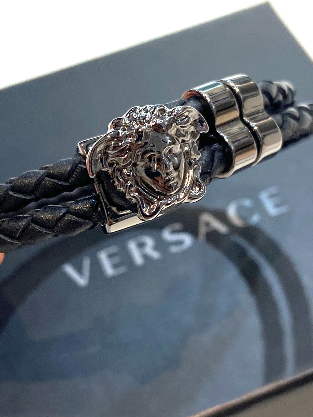 VERSACE LA MEDUSA BRAIDED LEATHER BRACELET