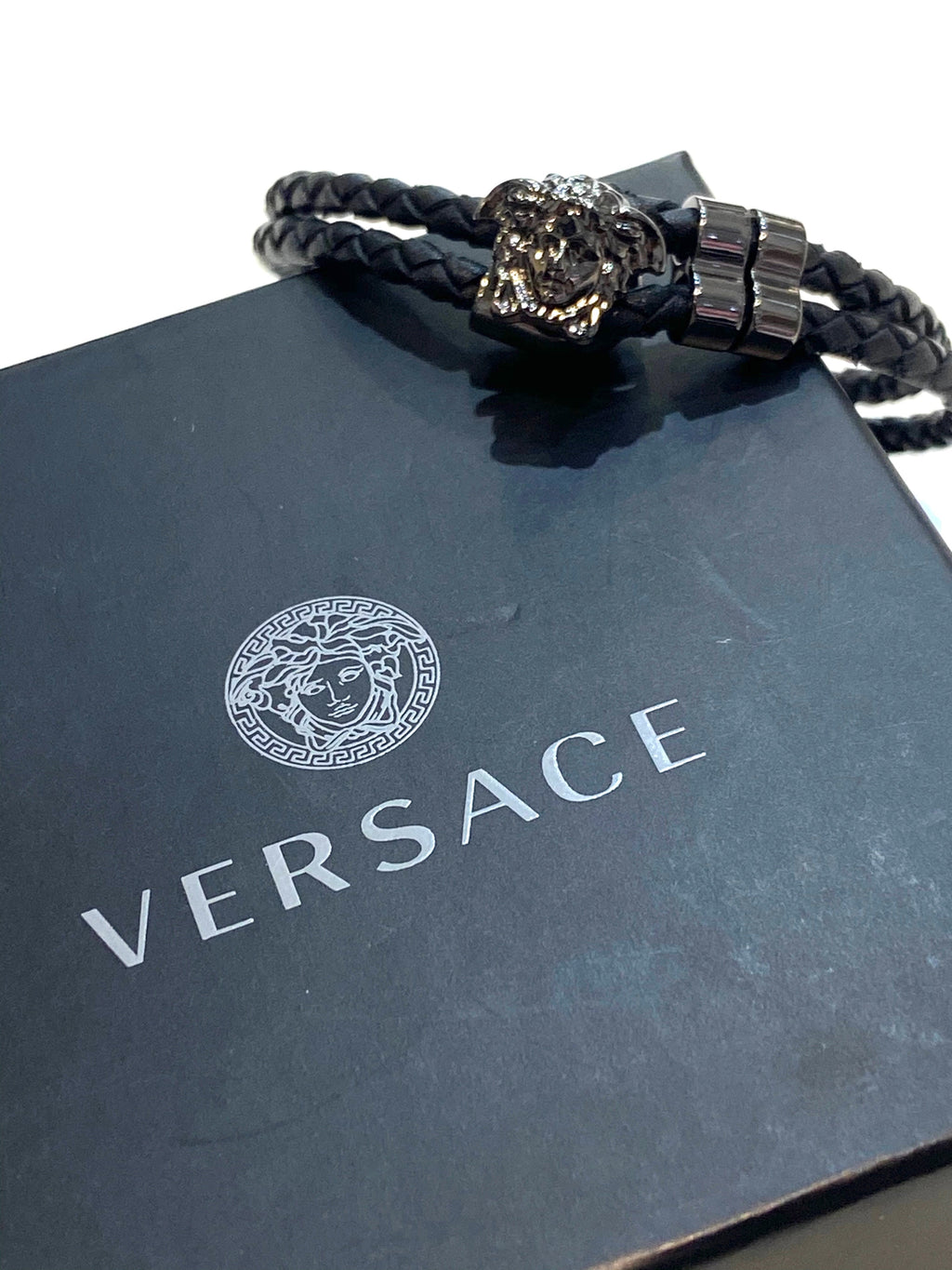VERSACE LA MEDUSA BRAIDED LEATHER BRACELET