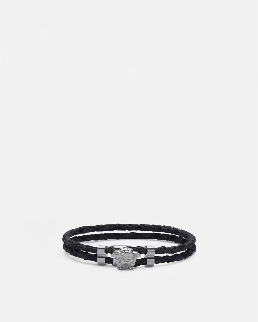 VERSACE LA MEDUSA BRAIDED LEATHER BRACELET