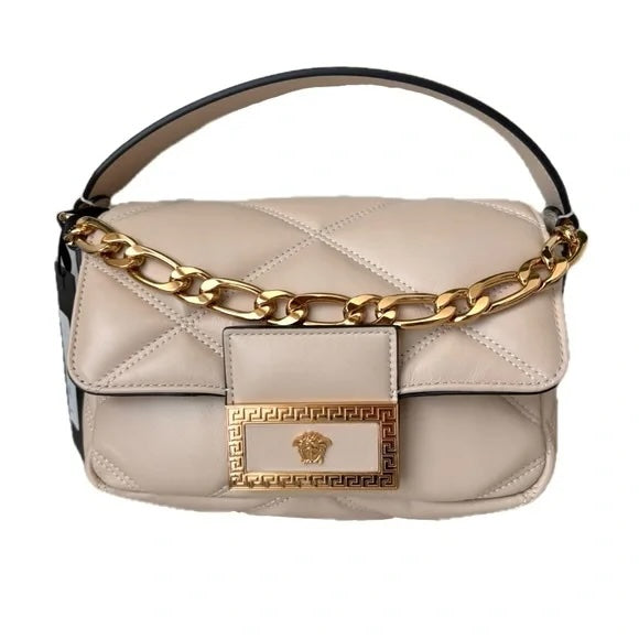 VERSACE QUILTED CALFSKIN LEATHER LA MEDUSA SHOULDER BAG