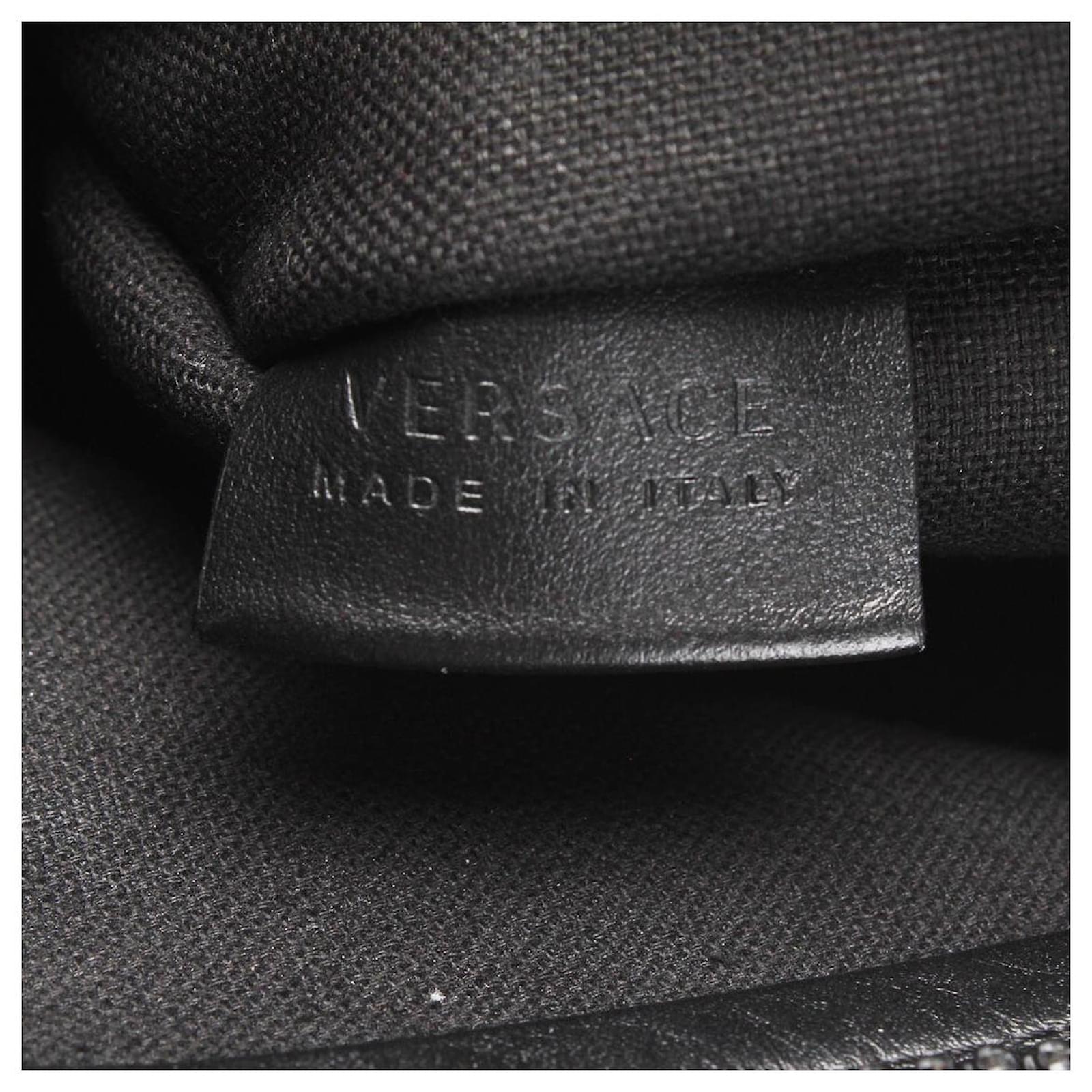 VERSACE LA MEDUSA GRAINED CALFSKIN LEATHER CLUTCH WRISTLET