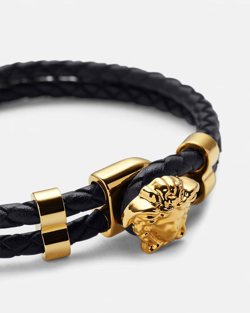 VERSACE LA MEDUSA BRAIDED LEATHER BRACELET UNISEX