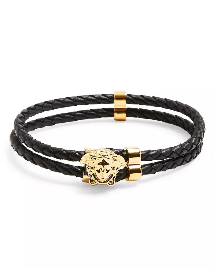 VERSACE LA MEDUSA BRAIDED LEATHER BRACELET UNISEX