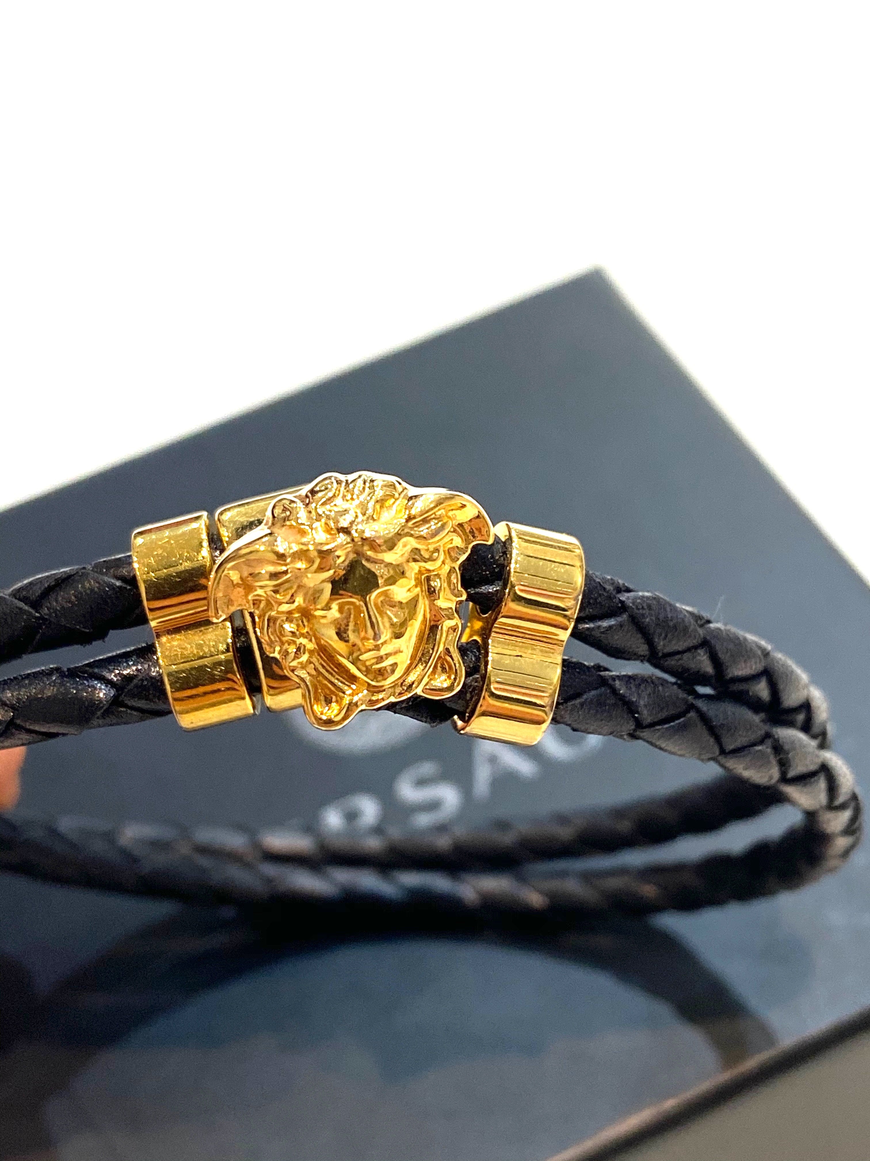 VERSACE LA MEDUSA BRAIDED LEATHER BRACELET UNISEX