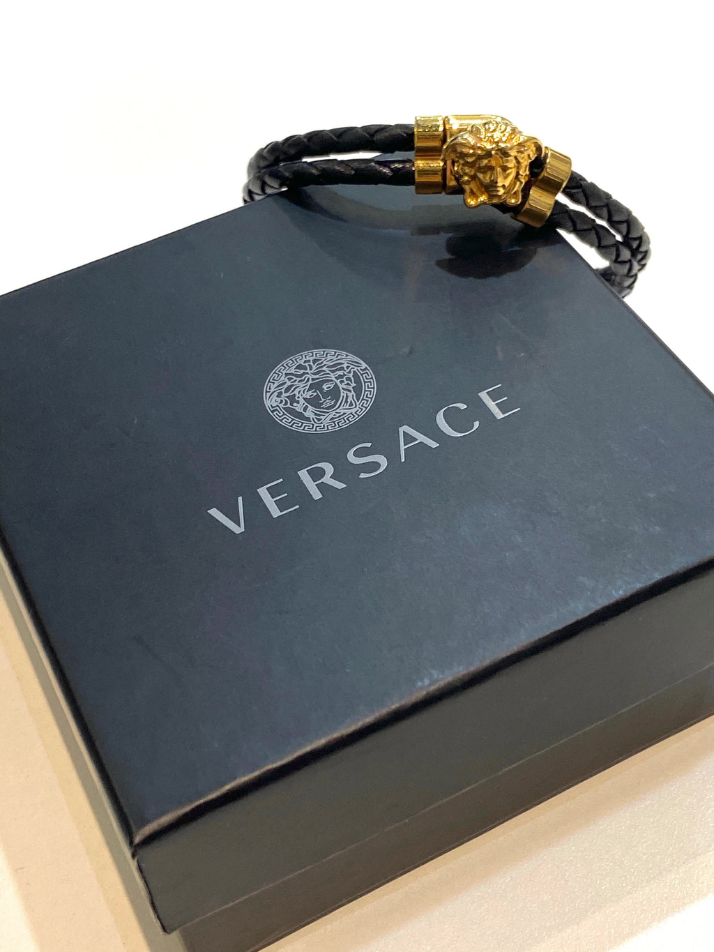 VERSACE LA MEDUSA BRAIDED LEATHER BRACELET UNISEX