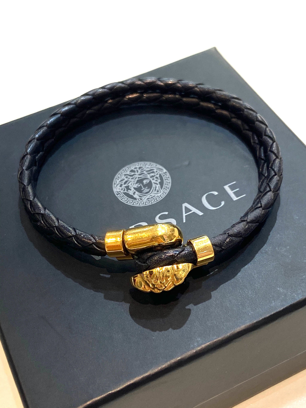 VERSACE LA MEDUSA BRAIDED LEATHER BRACELET UNISEX