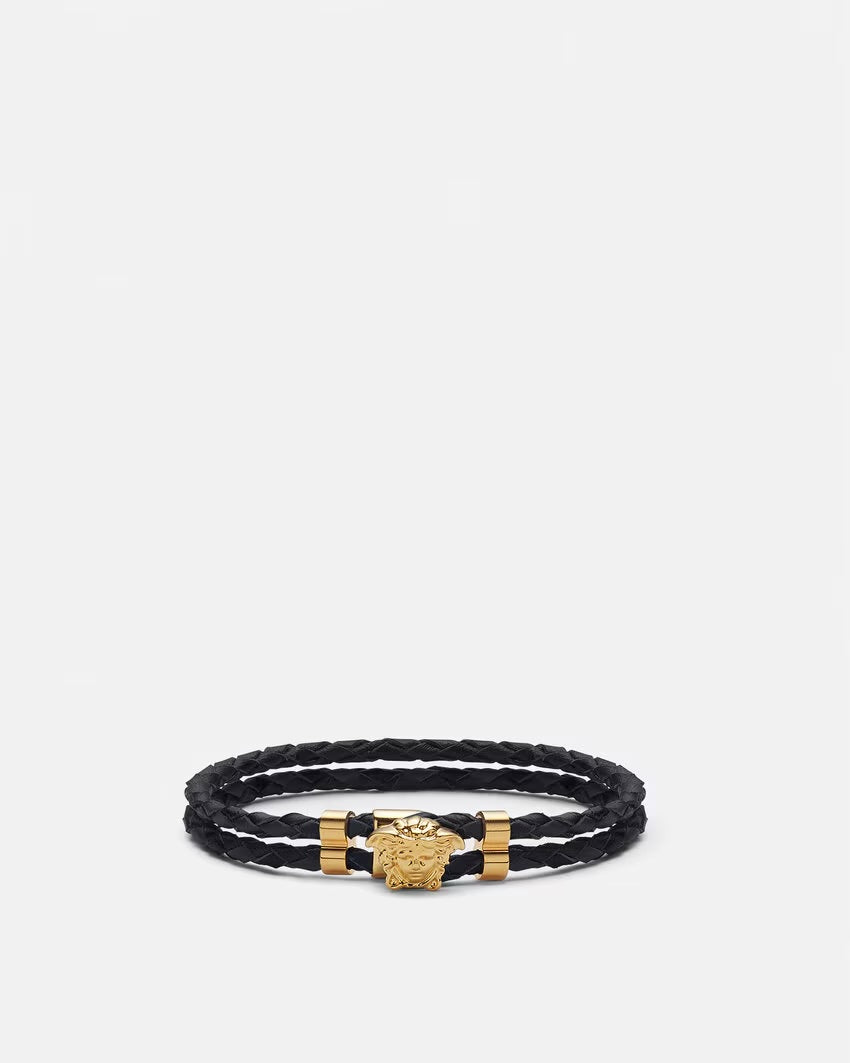 VERSACE LA MEDUSA BRAIDED LEATHER BRACELET UNISEX