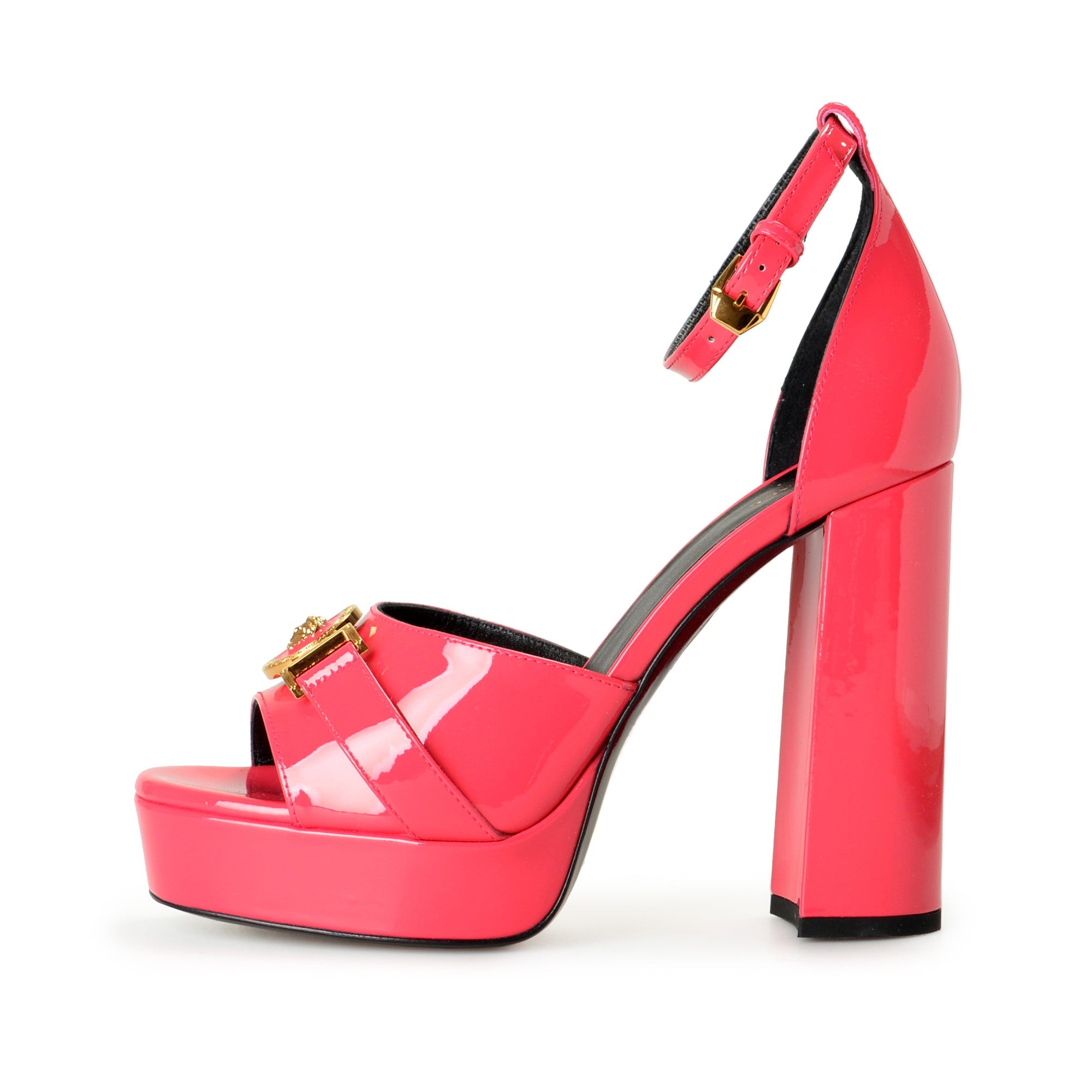 VERSACE MEDUSA INSIGNIA PATENT LEATHER SANDALS