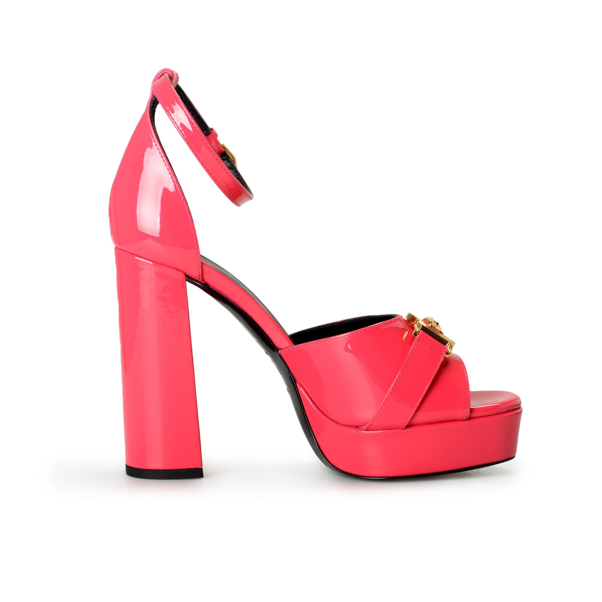 VERSACE MEDUSA INSIGNIA PATENT LEATHER SANDALS