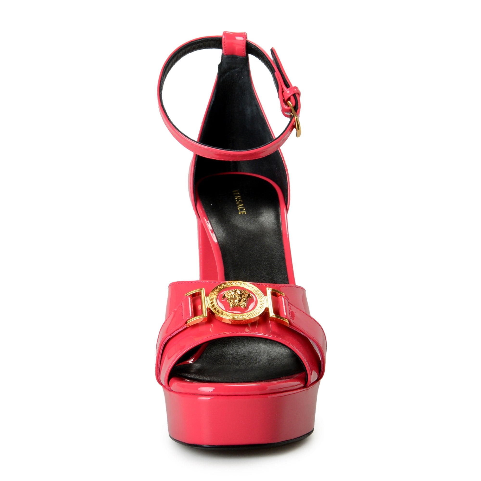 VERSACE MEDUSA INSIGNIA PATENT LEATHER SANDALS