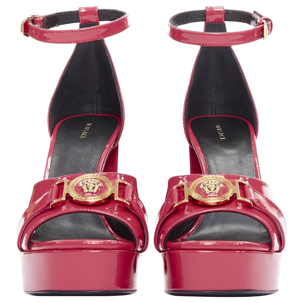 VERSACE MEDUSA INSIGNIA PATENT LEATHER SANDALS