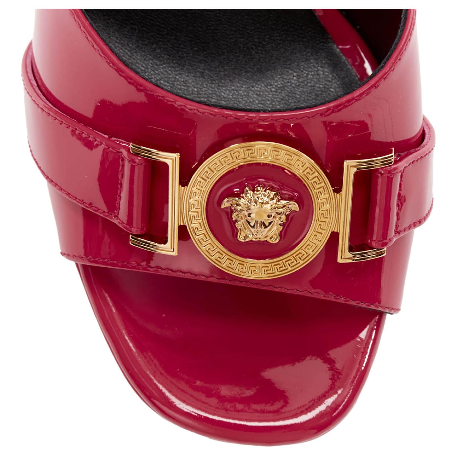 VERSACE MEDUSA INSIGNIA PATENT LEATHER SANDALS