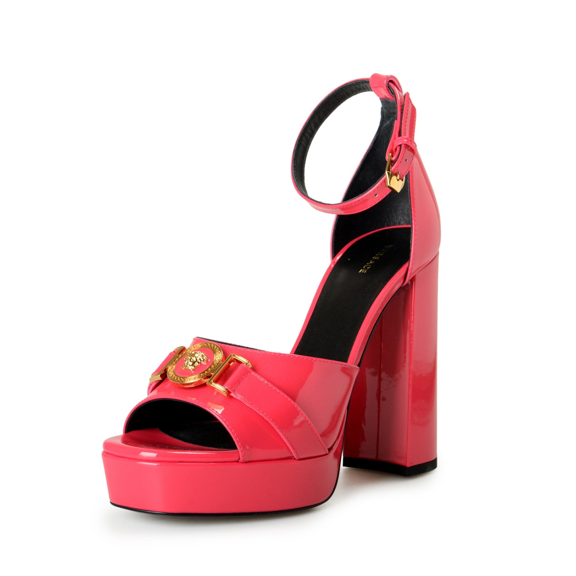 VERSACE MEDUSA INSIGNIA PATENT LEATHER SANDALS
