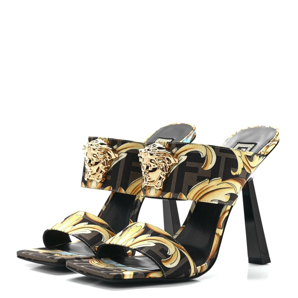 FENDI X VERSACE SILK FENDACE BAROQUE LA MEDUSA MULES
