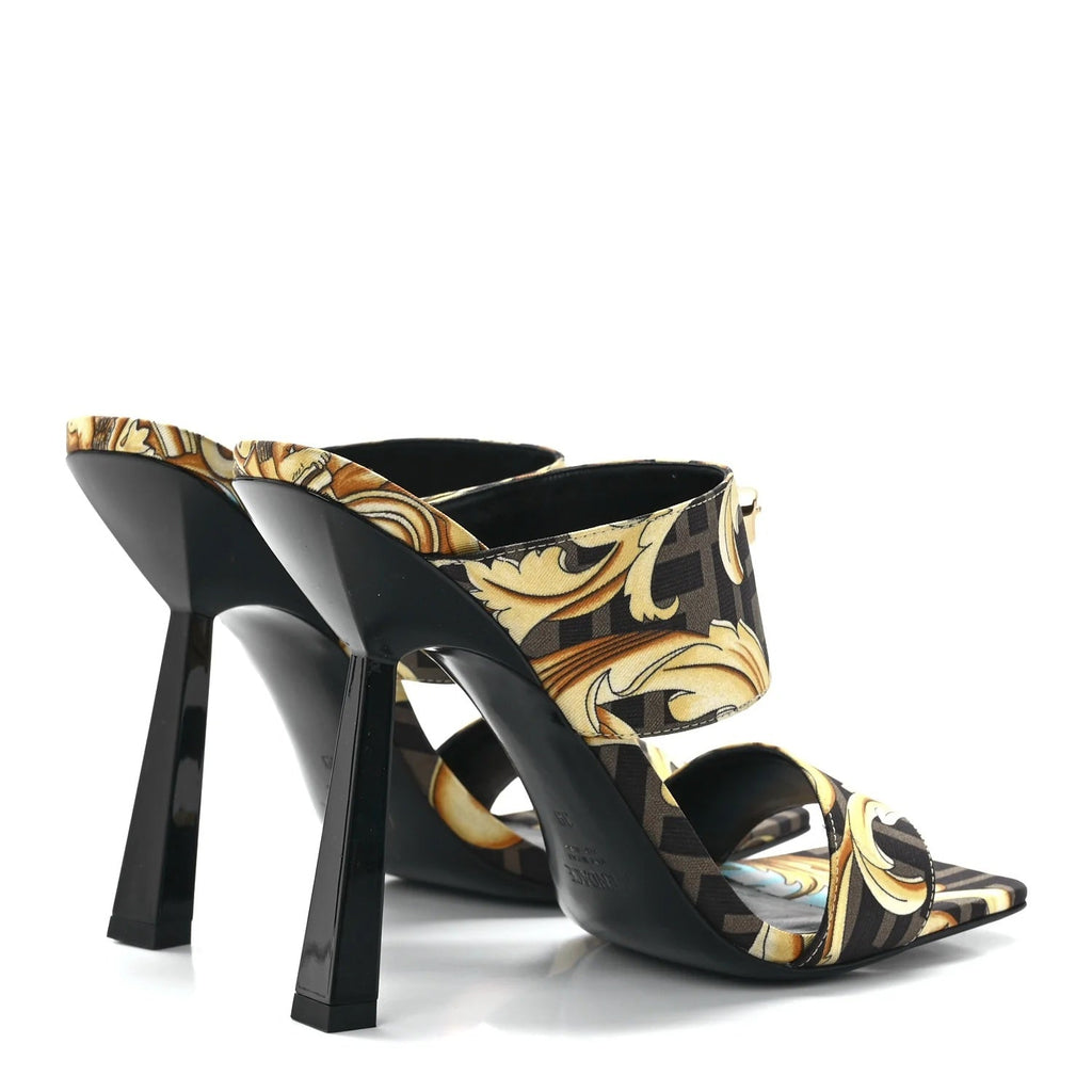 FENDI X VERSACE SILK FENDACE BAROQUE LA MEDUSA MULES