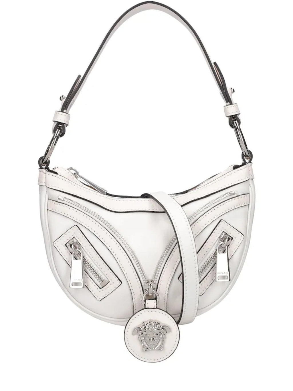 VERSACE CALFSKIN LEATHER MINI HOBO BAG IN OPTIC WHITE