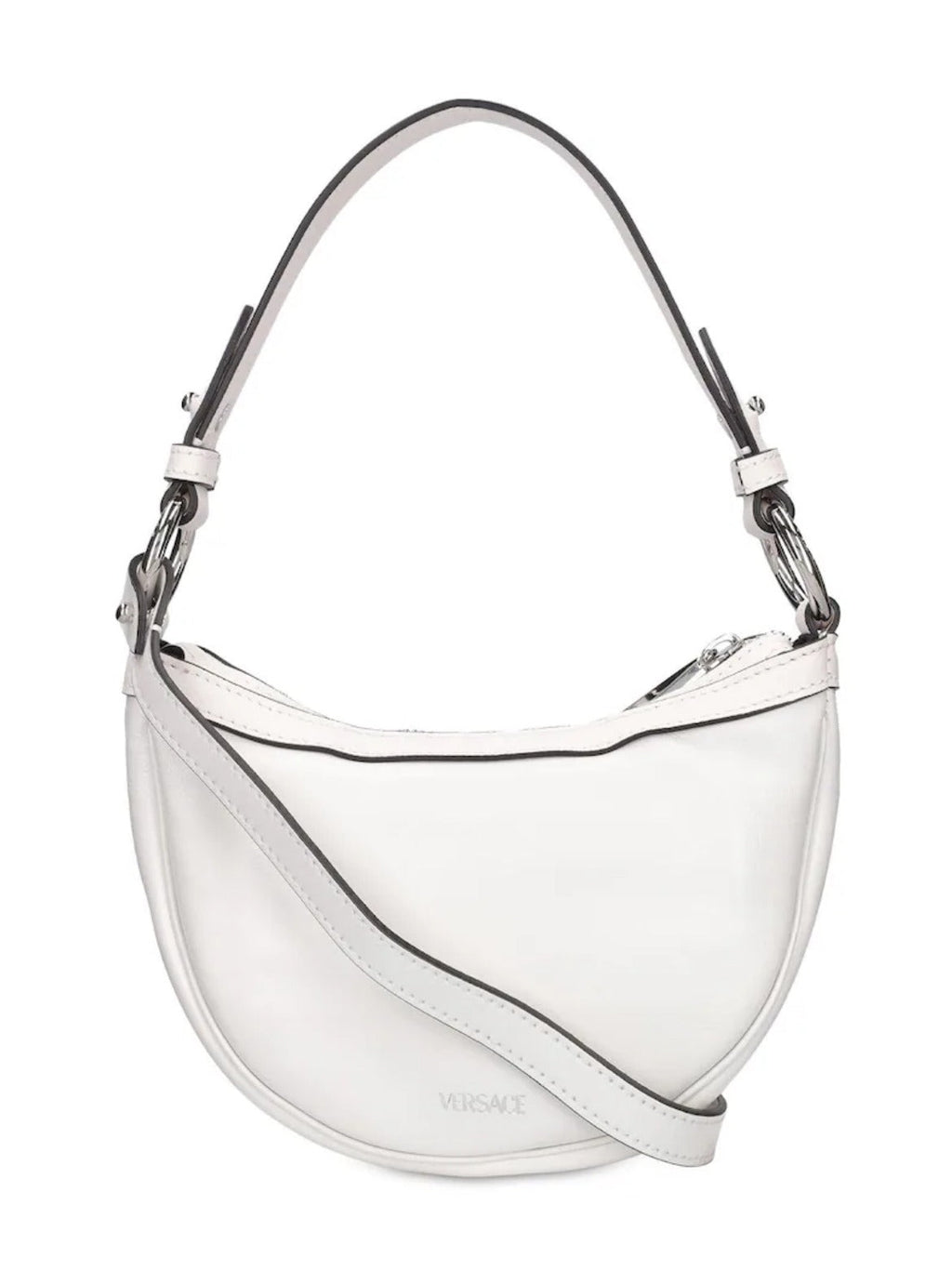VERSACE CALFSKIN LEATHER MINI HOBO BAG IN OPTIC WHITE