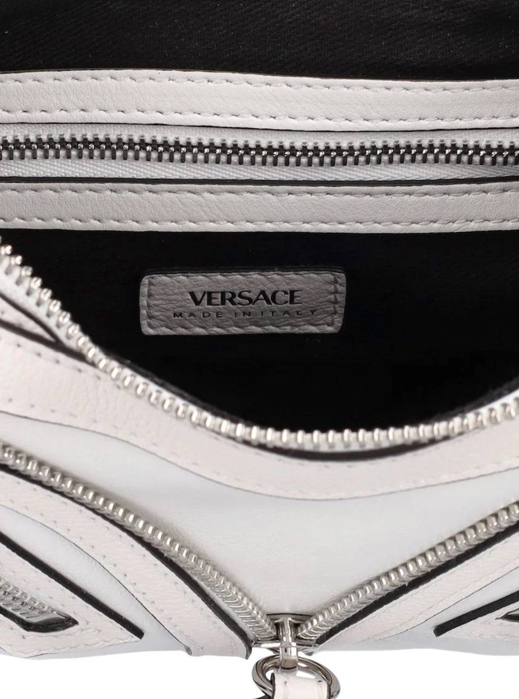 VERSACE CALFSKIN LEATHER MINI HOBO BAG IN OPTIC WHITE