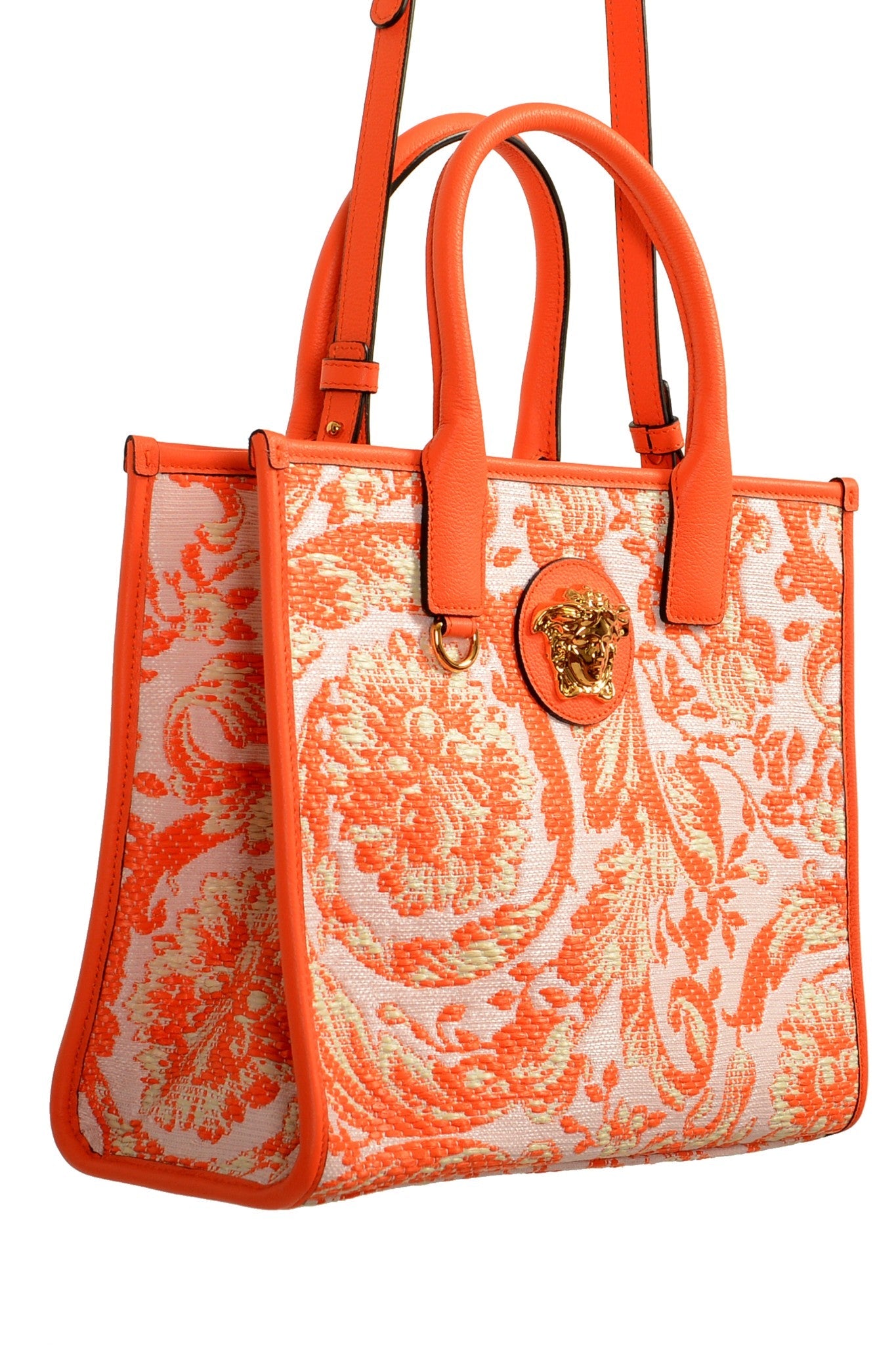 VERSACE BAROCCO RAFIA & LEATHER GOLD MEDUSA MEDIUM TOTE