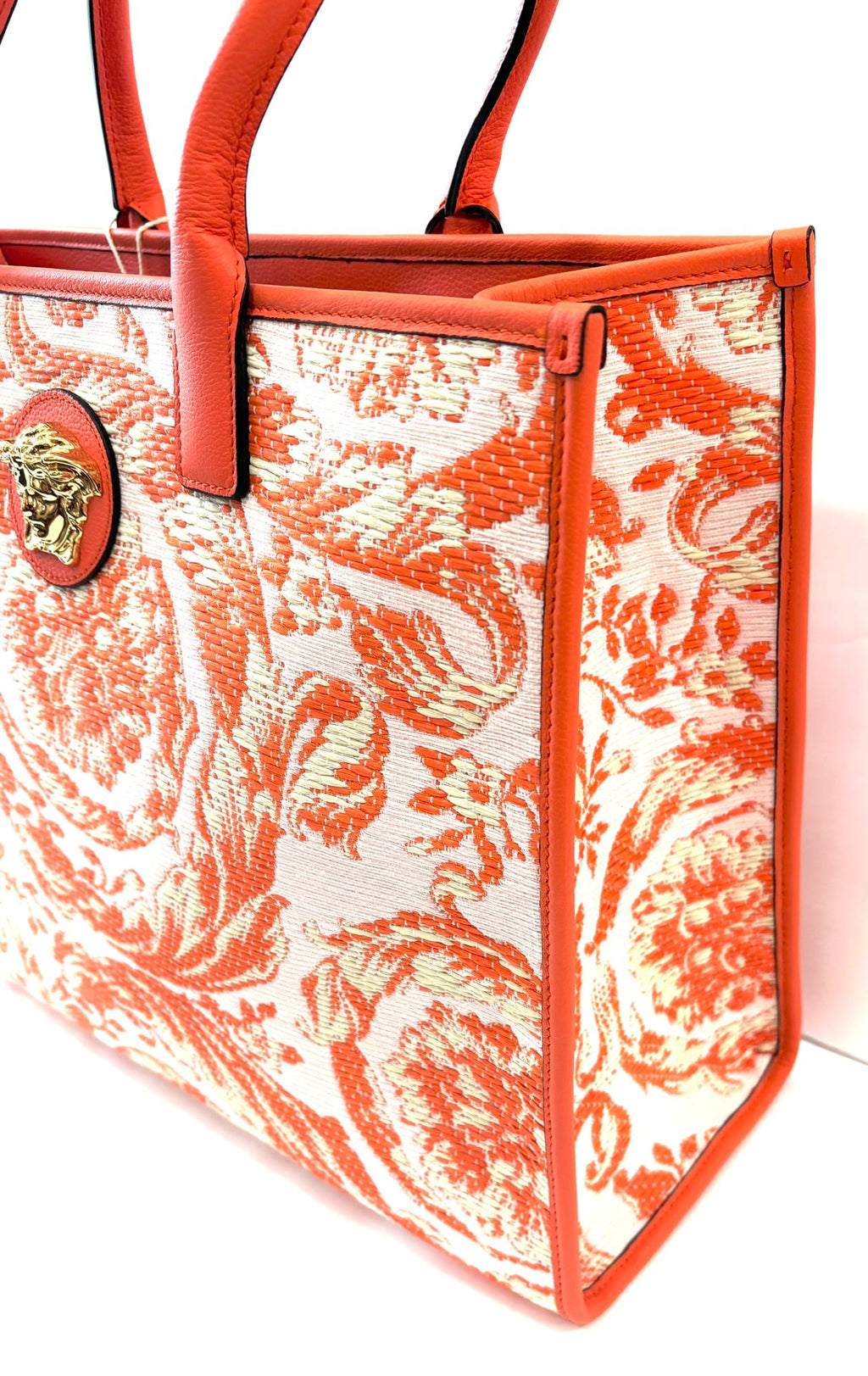 VERSACE BAROCCO RAFIA & LEATHER GOLD MEDUSA MEDIUM TOTE