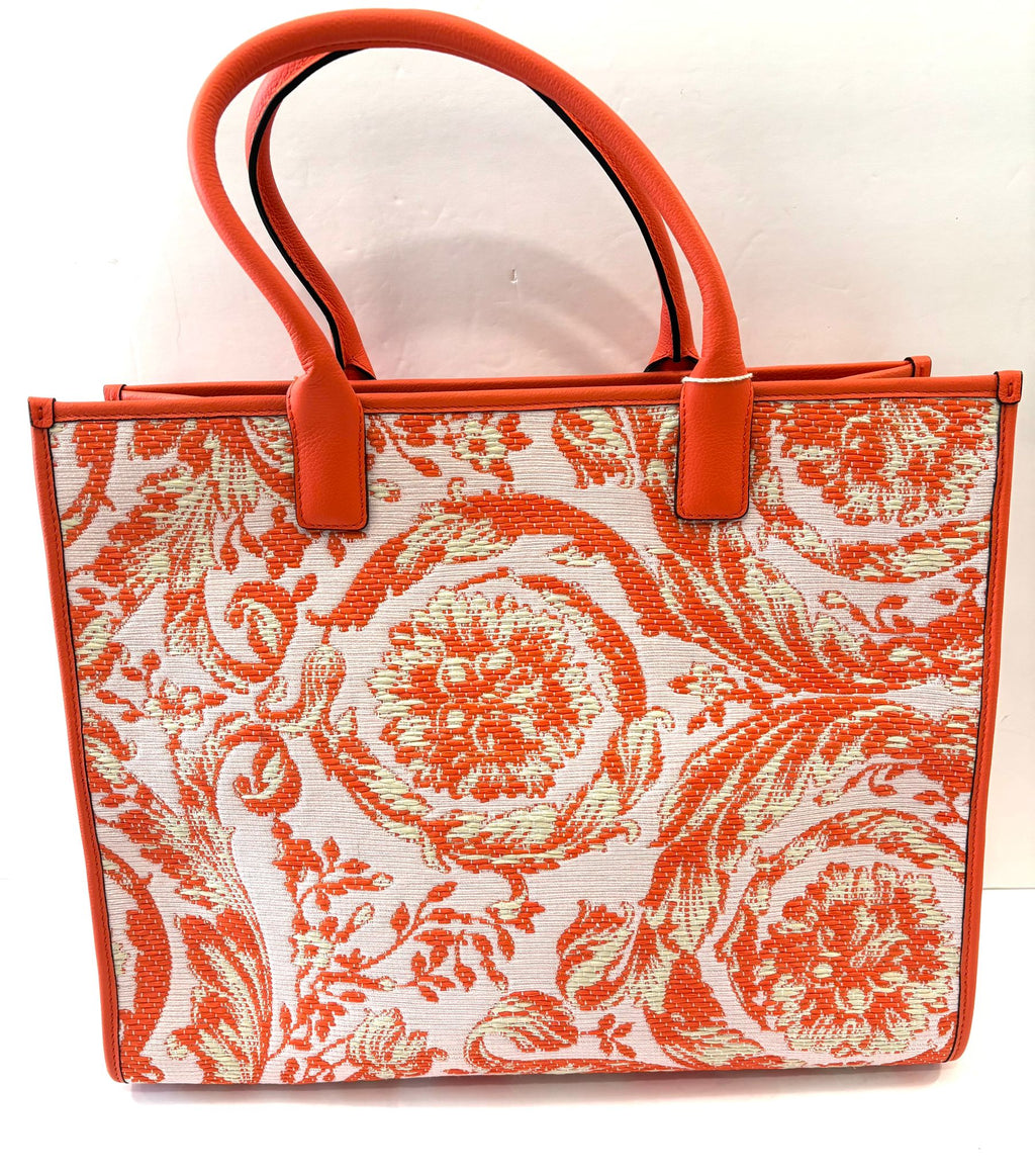 VERSACE BAROCCO RAFIA & LEATHER GOLD MEDUSA MEDIUM TOTE
