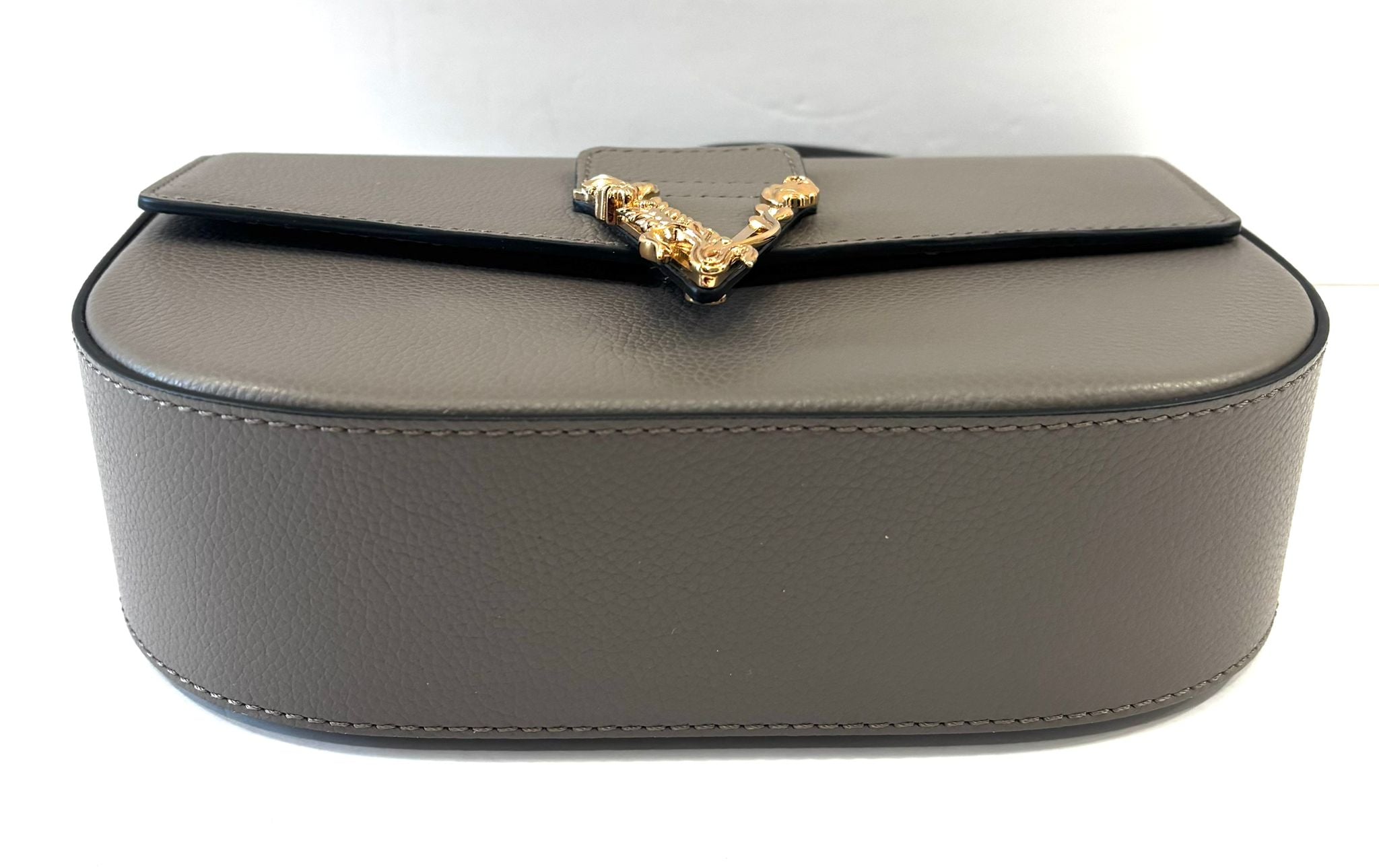 VERSACE VIRTUS GRAINED CALFSKIN LEATHER HANDBAG