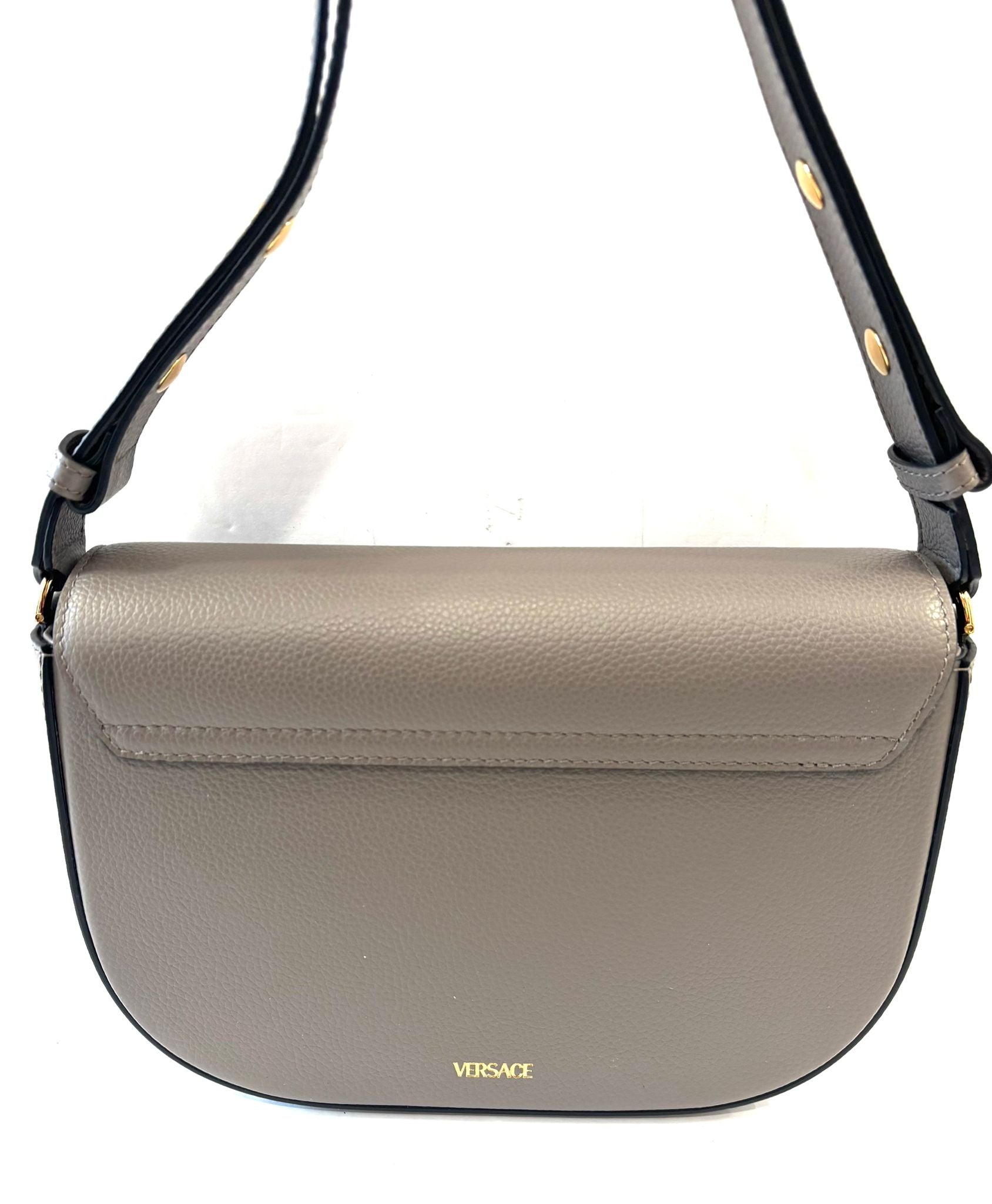 VERSACE VIRTUS GRAINED CALFSKIN LEATHER HANDBAG