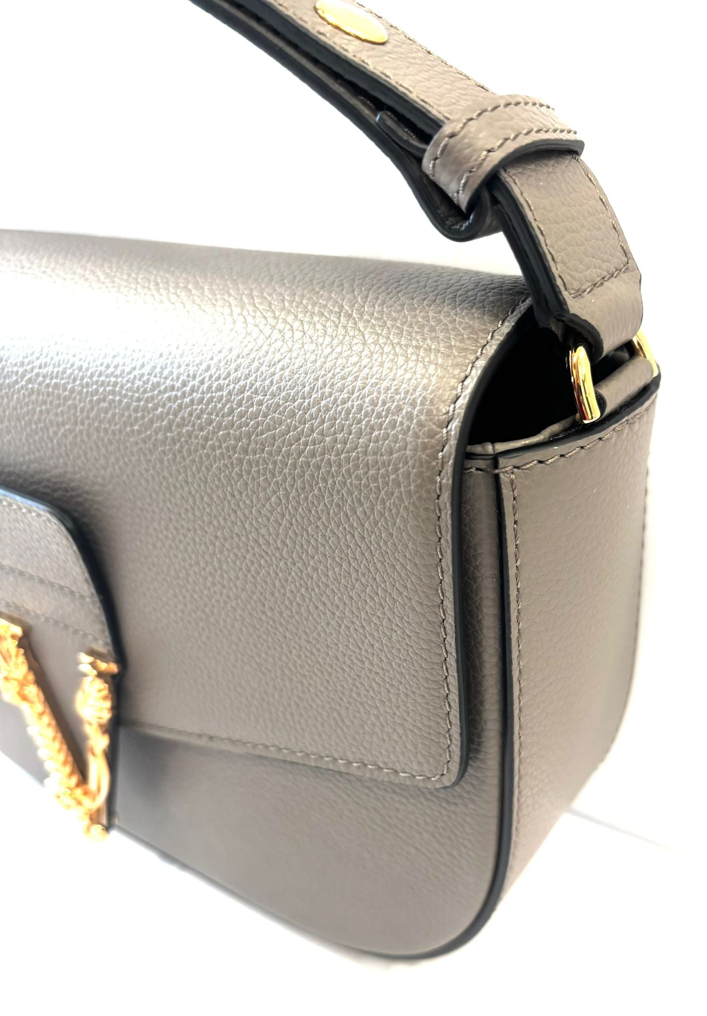 VERSACE VIRTUS GRAINED CALFSKIN LEATHER HANDBAG