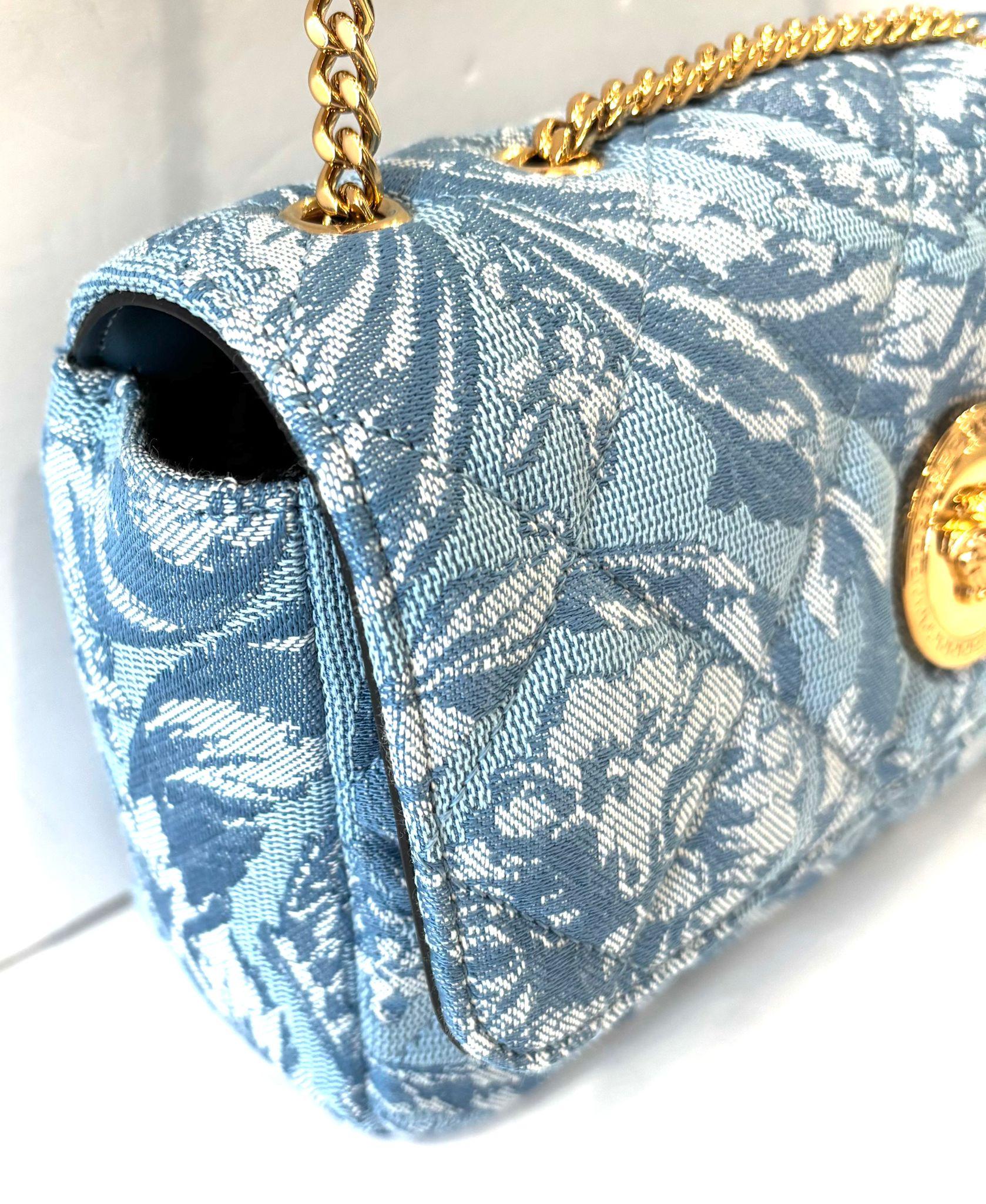 VERSACE QUILTED JACQUARD LA MEDUSA SHOULDER BAG